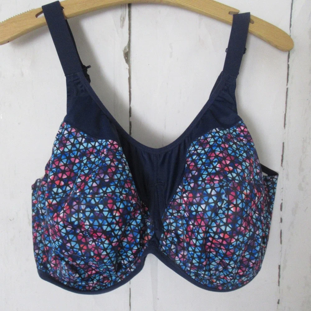 Elomi Sports Bra 42I Blue Print Energise Underwire Sport Convertible Plus Size